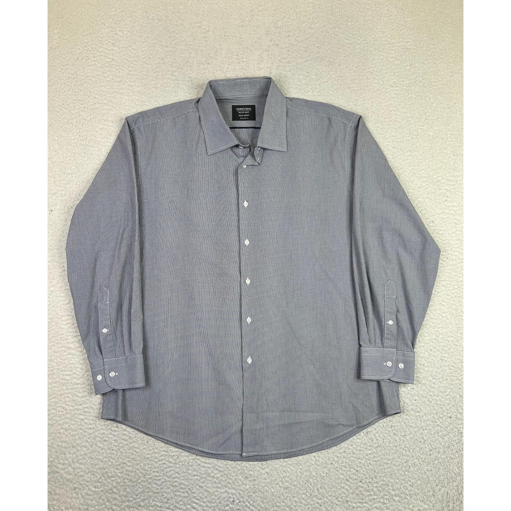 Nordstrom Shirt Mens 17 32/33 Blue Tech-Smart Traditional Fit Dress Long Sleeve